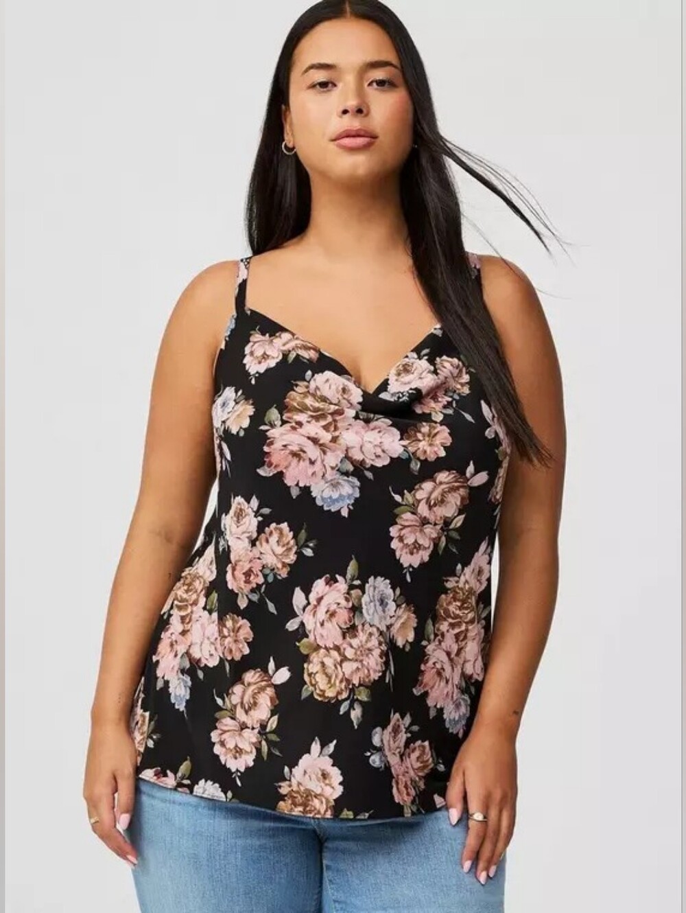 Torrid Studio Crepe De Chine Black Floral Cowl Neck Cami Plus Size 0 0x
